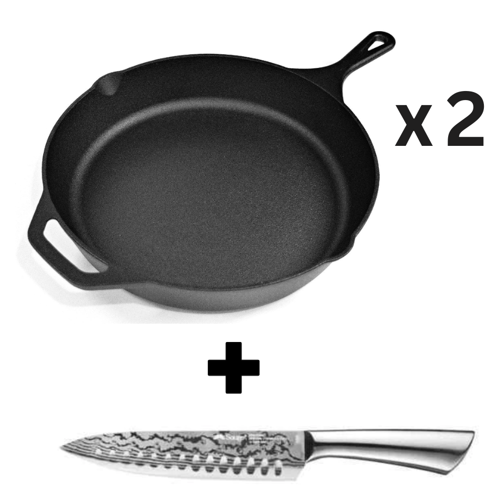 Chef's Quality Black Cast Iron Skillet 30cm Frying Pan Large Cooking Surface