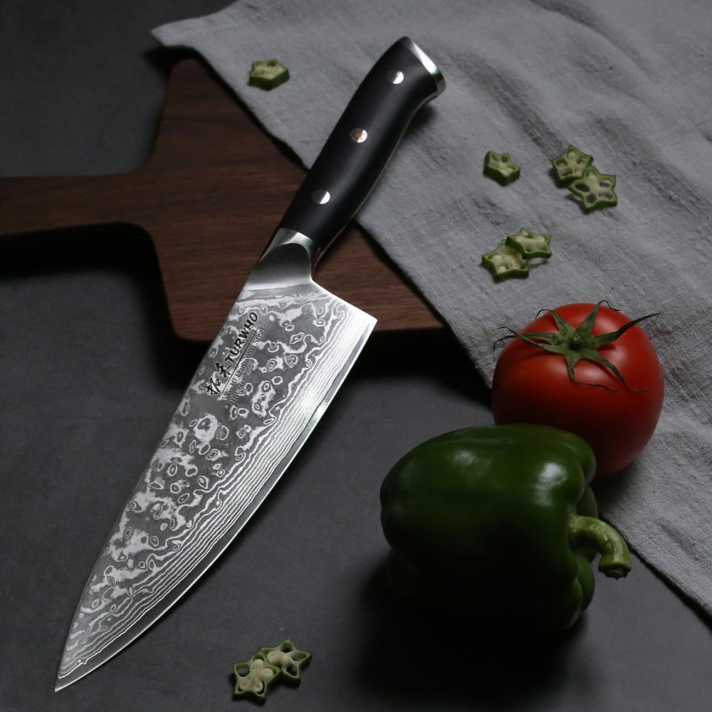 4PCS Damascus Kitchen Knife Set - Chef Knife, Santoku Knife, Bread Knife & Utility Knife