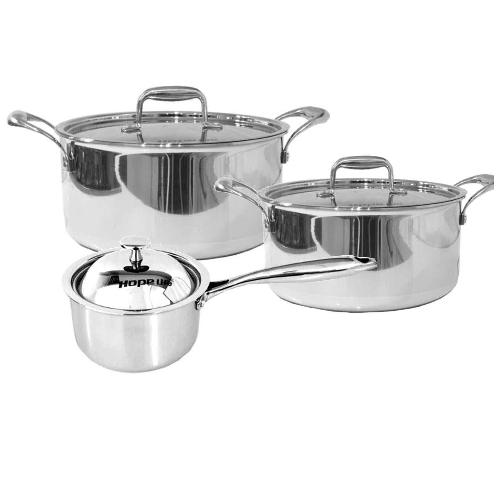 3 Pcs Stainless Steel Tri-Ply Casserole & Saucepan Set-Stainless Steel Cookware Set-Chef's Quality Cookware