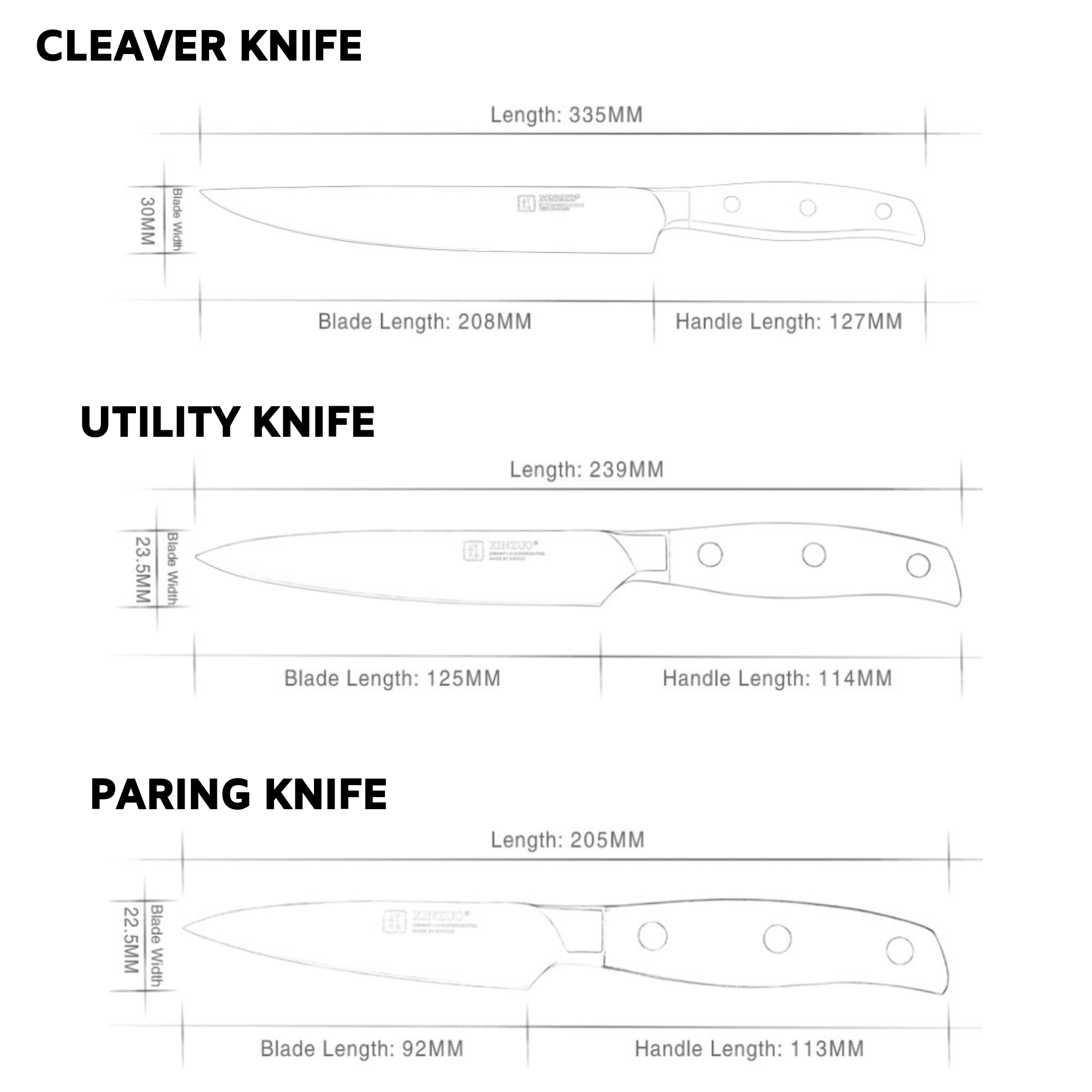 Vanadium Steel & Rosewood Kitchen Knives - 5 Piece Knife Set