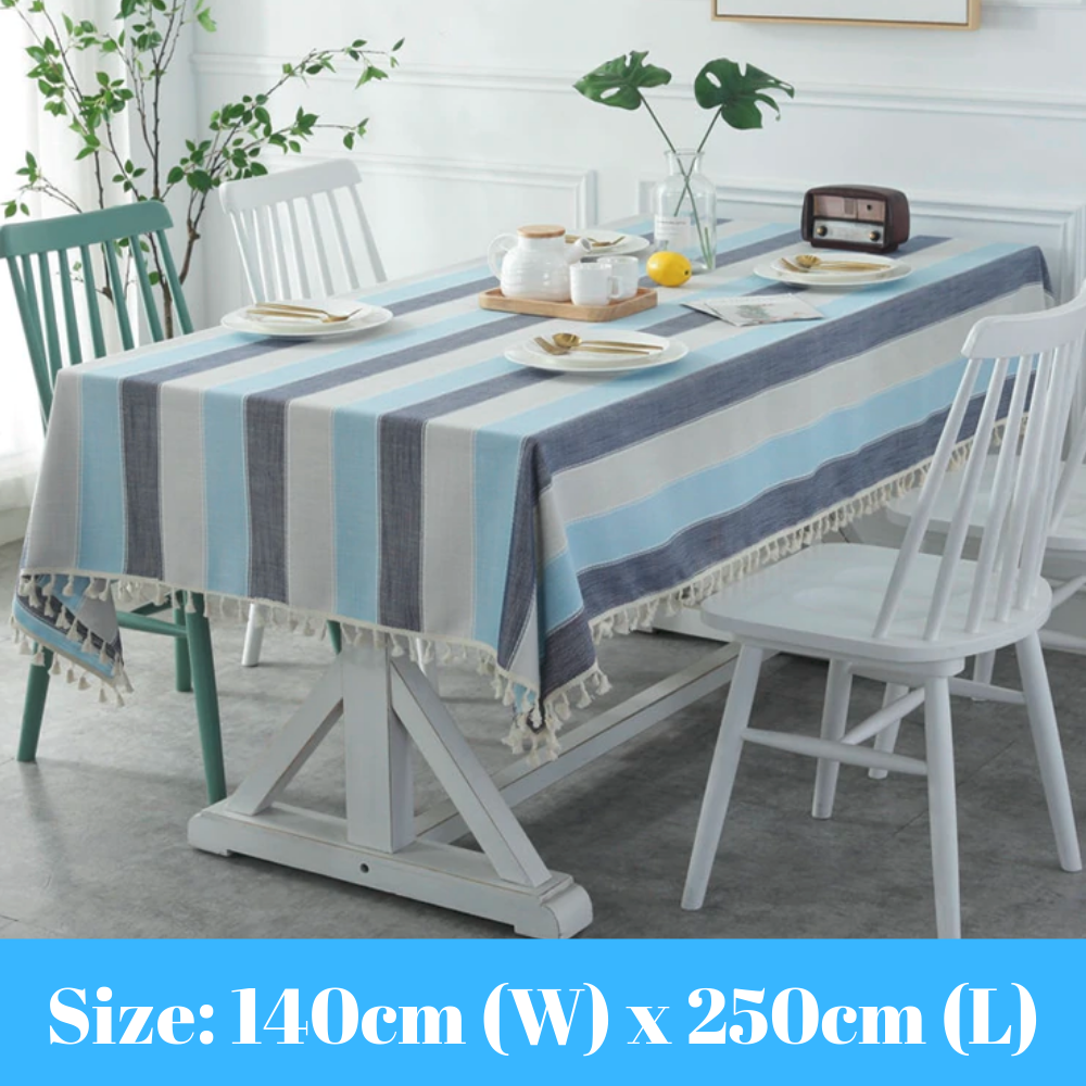 Blue & Grey Striped Tablecloth