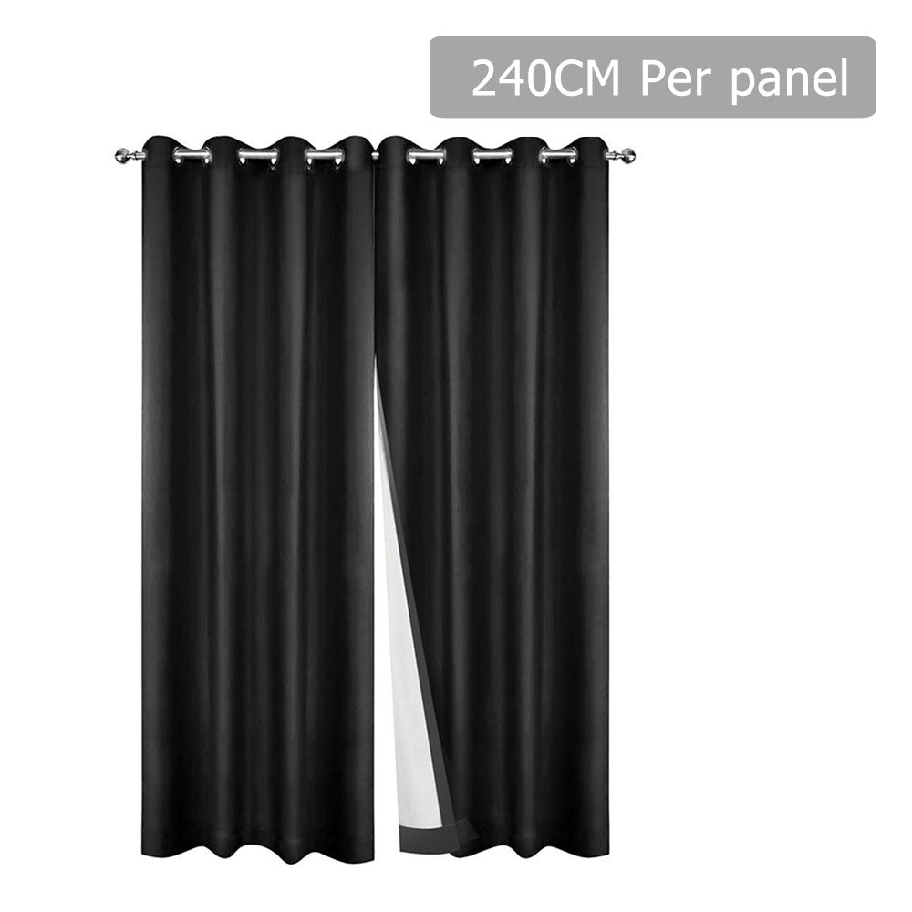 Art Queen 2 Panel 240 x 230cm Eyelet Blockout Curtains - Black