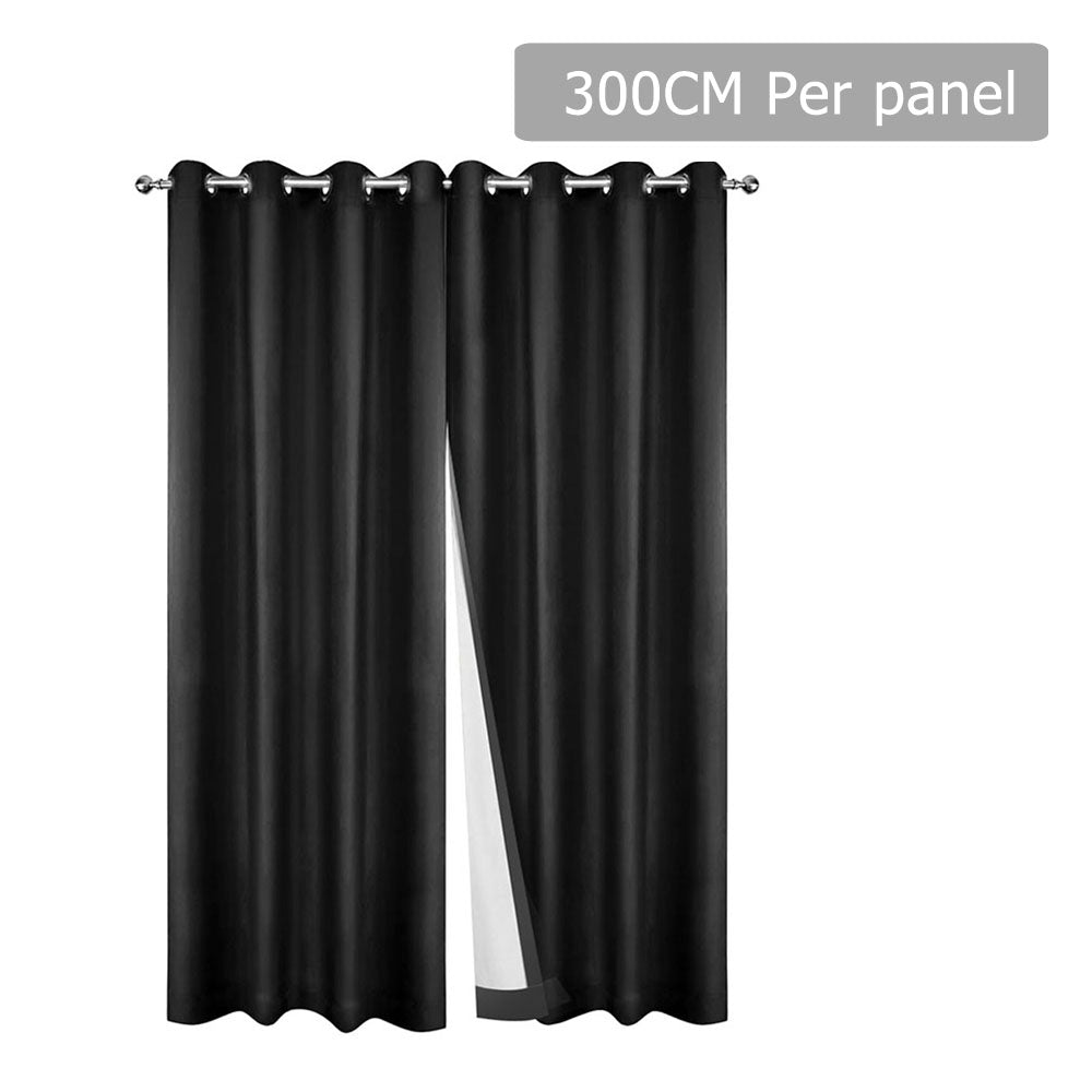 Art Queen 2 Panel 300 x 230cm Eyelet Blockout Curtains - Black