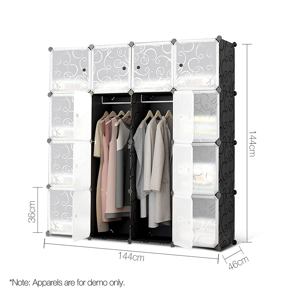 16 Cube Portable Storage Cabinet Wardrobe - Black & White