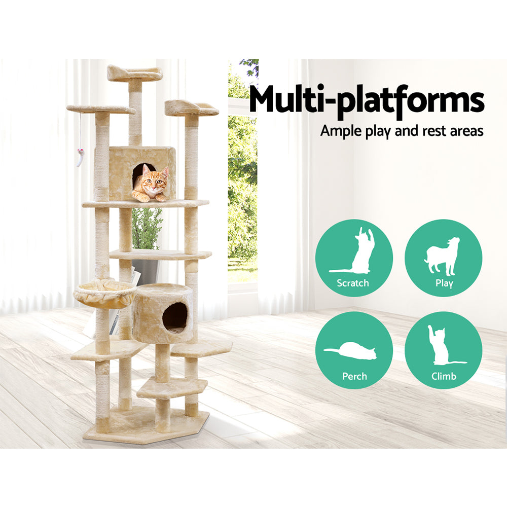 i.Pet Cat Tree 203cm Trees Scratching Post Scratcher Tower Condo House Furniture Wood Beige
