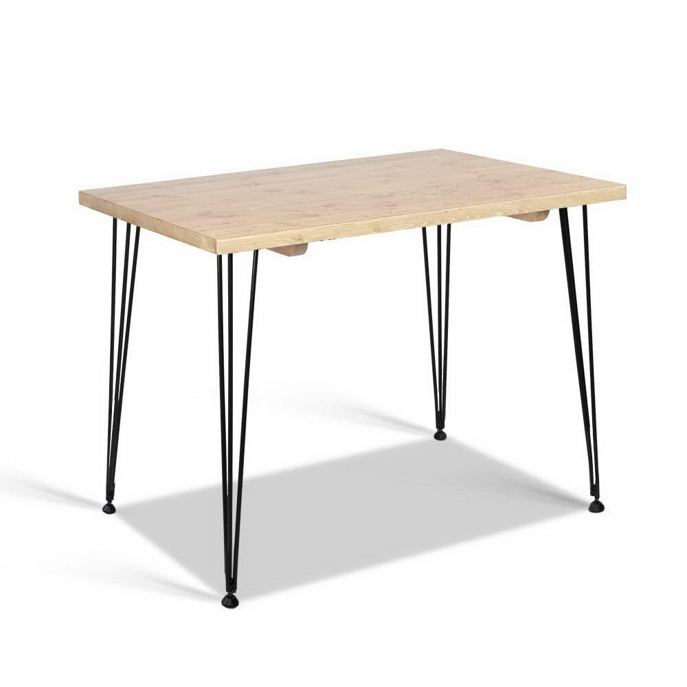 Artiss Dining Table 4 Seater 100 x 65cm Pine Wood Industrial Scandinavian Timber Metal Black Legs Brown Rectangular Tables 