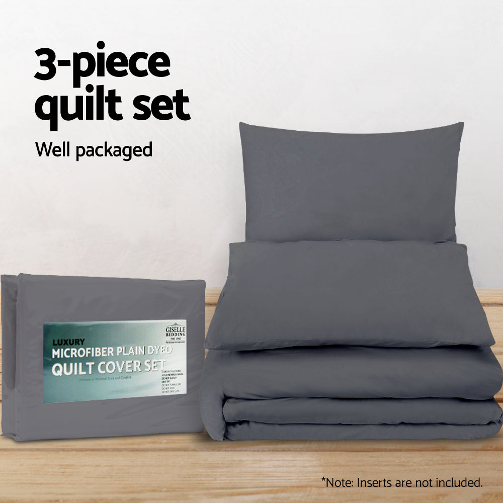 Giselle Bedding King Size Classic Quilt Cover Set - Charcoal