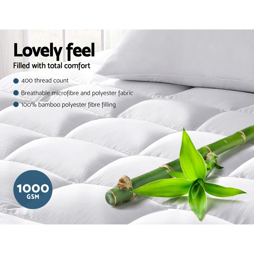 Giselle Queen Mattress Topper Bamboo Fibre Pillowtop Protector