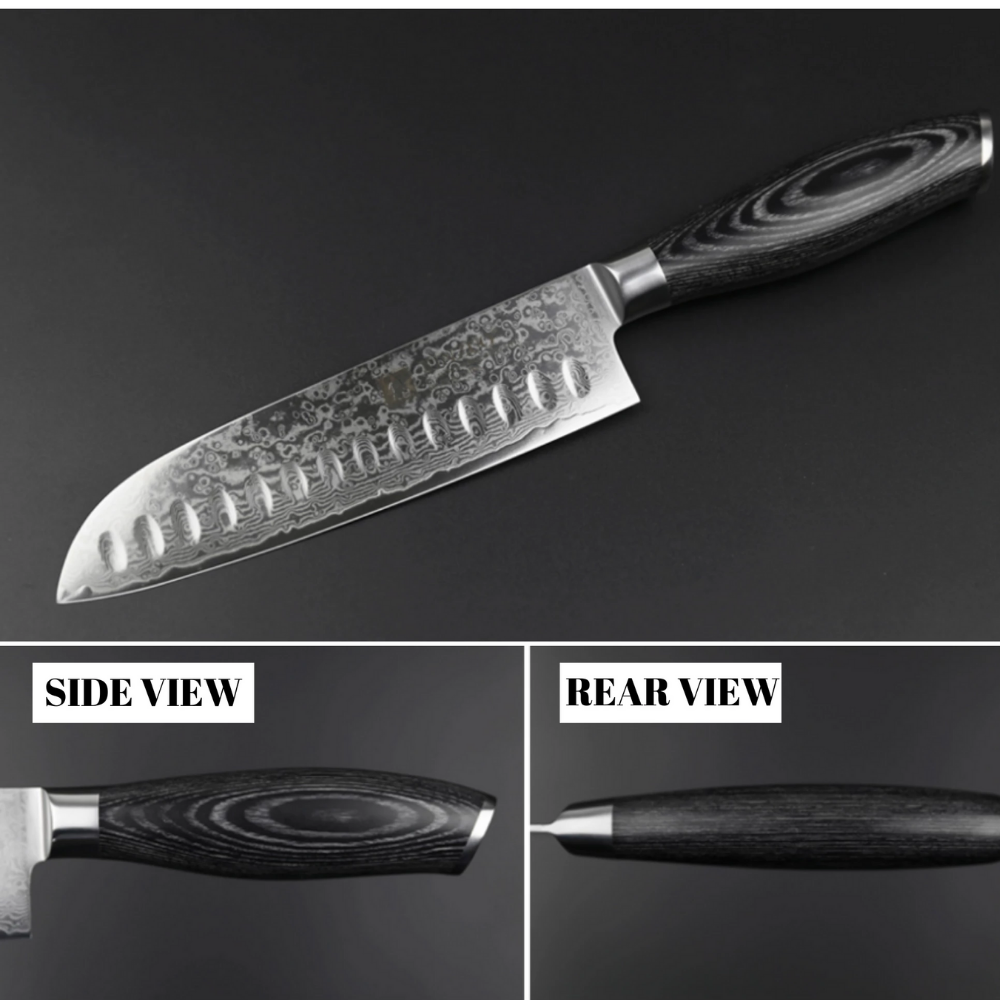 Damascus Kitchen Knife Set - Black Polished Wood Handles