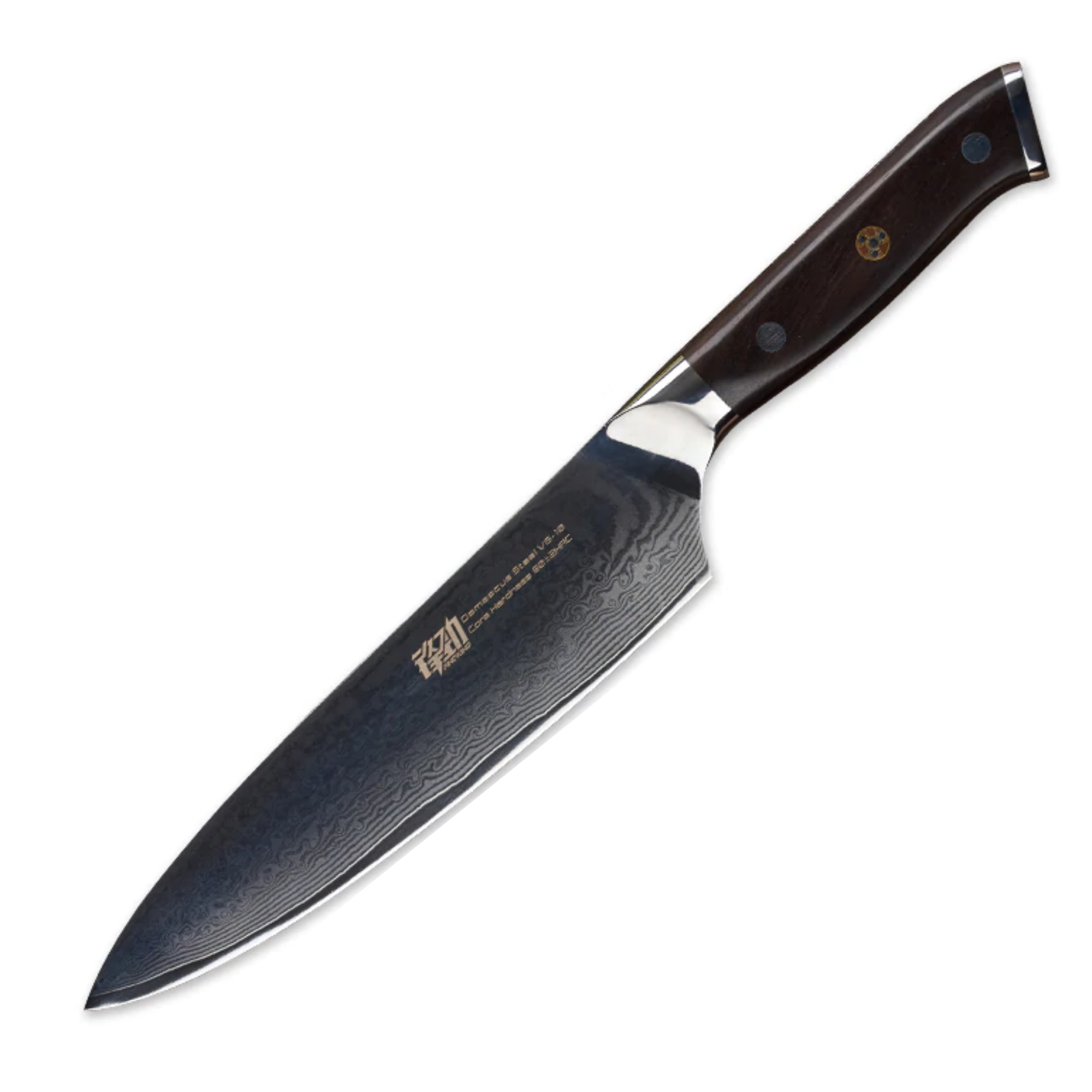 Contoured Damascus Chef Knife with an Ebony Wood Handle - 8 inch / 20cm