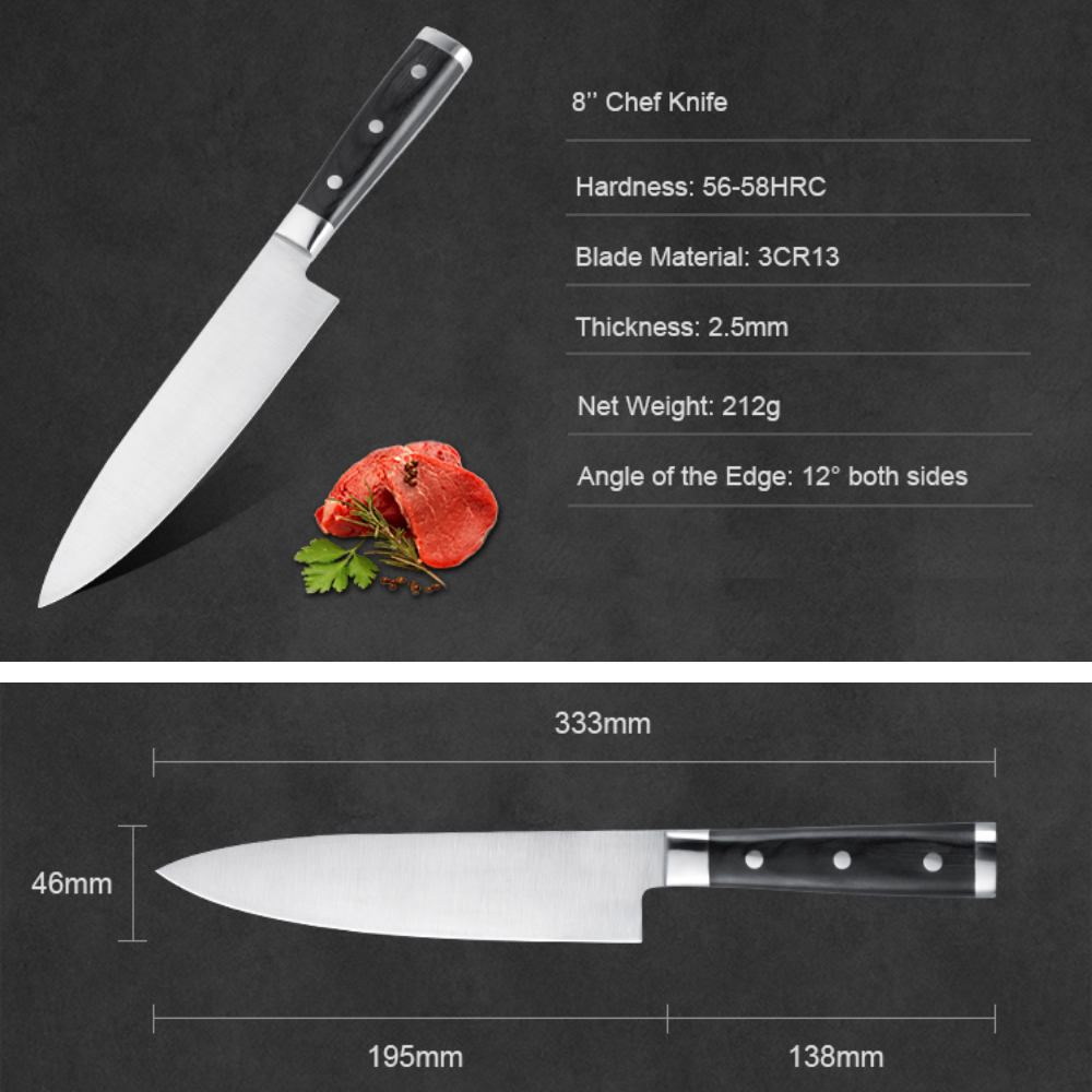 Professional Chef Knife 195mm - Dark Wood Grain Handle