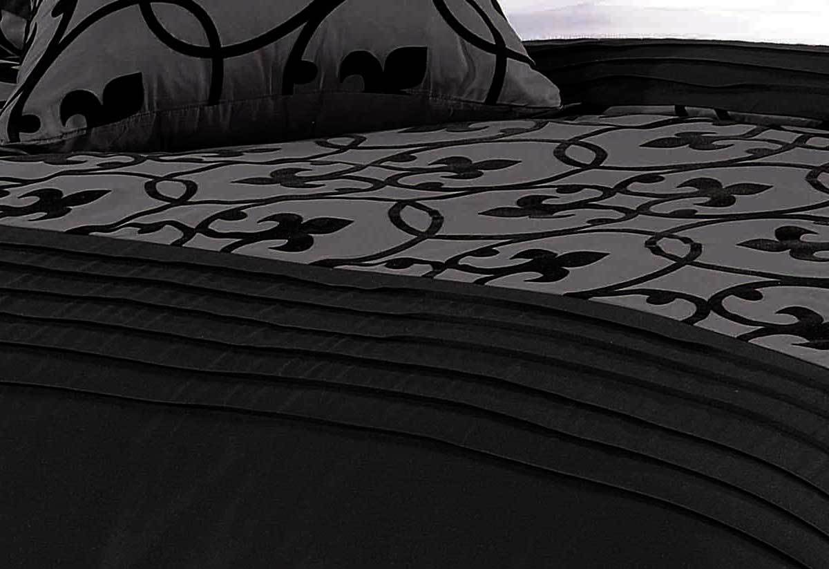 Luxton Super King Size Charcoal Black Flocking Quilt Cover Set(3PCS)