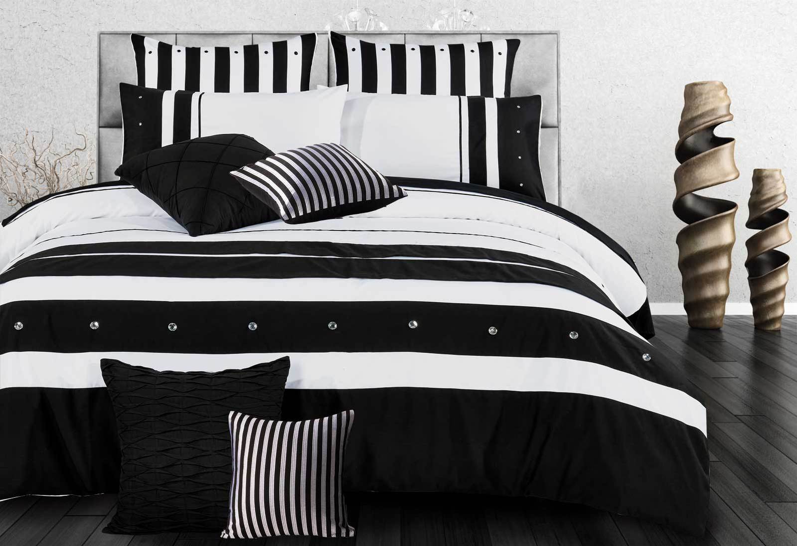 Luxton Super King Size Black White Striped Quilt Cover Set(3PCS)
