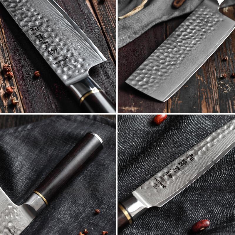 Damascus Kitchen Knife Set Set with Ebony Handles-knife set-Chef's Quality Cookware