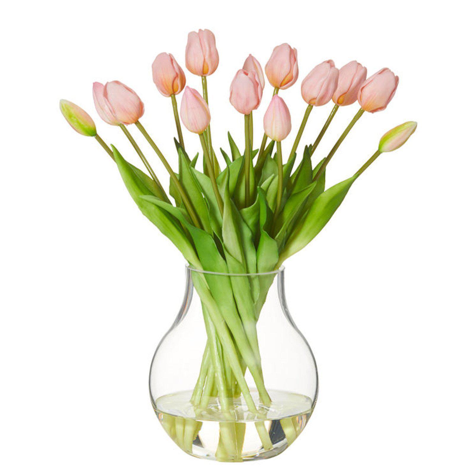 Mini Tulip Bouquet With Aria Vase - Artificial Floral Arrangement Yellow/White/Pink-artificial flowers and plants-Chef's Quality Cookware