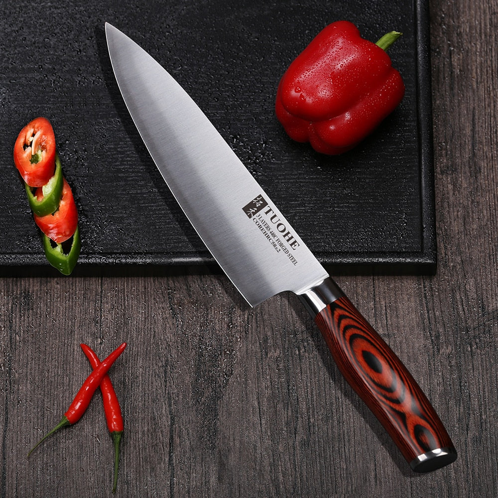 Stainless Steel Chef Knife with Patterned Rosewood Handle - (20cm / 8 inches)