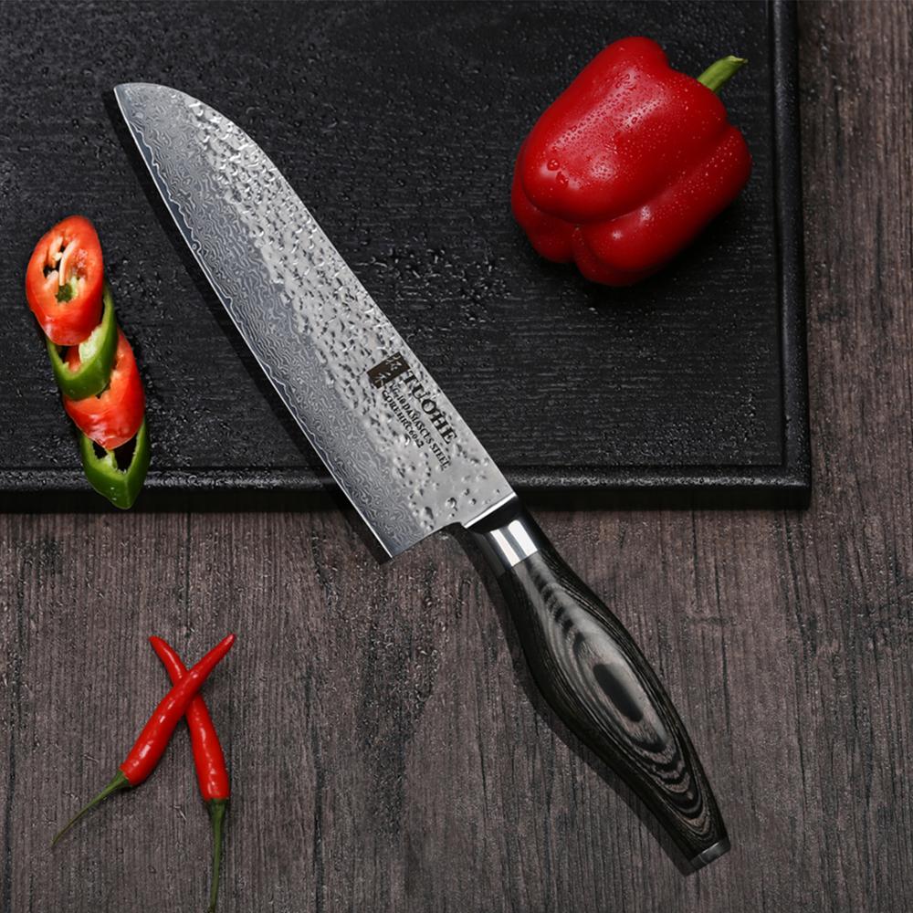 180mm Santoku Chef Knife - Black Tapered Pakkawood Handle