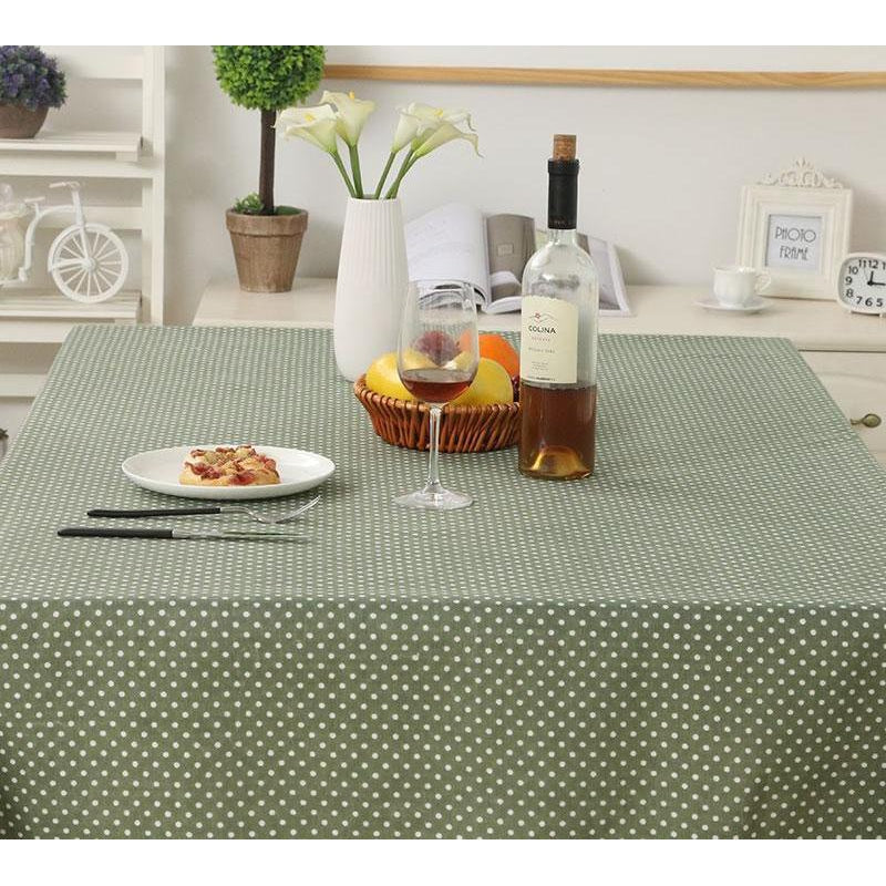 Green Dotted Tablecloth With Decorative Trim-Tablecloth-Chef's Quality Cookware