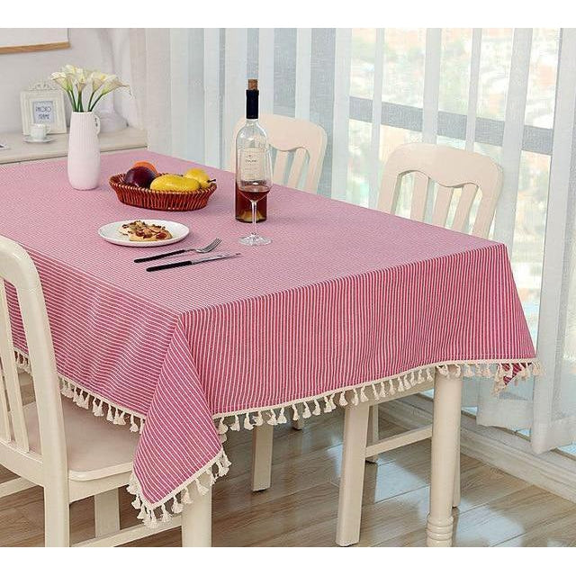 Pink Striped Tablecloth-Tablecloth-Chef's Quality Cookware