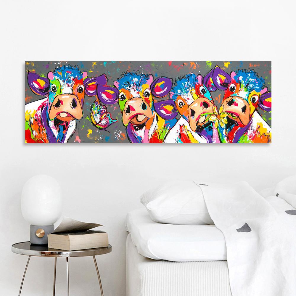 Curious Cows In Rainbow Hues - Rectangular Canvas Print-wall art-Chef's Quality Cookware
