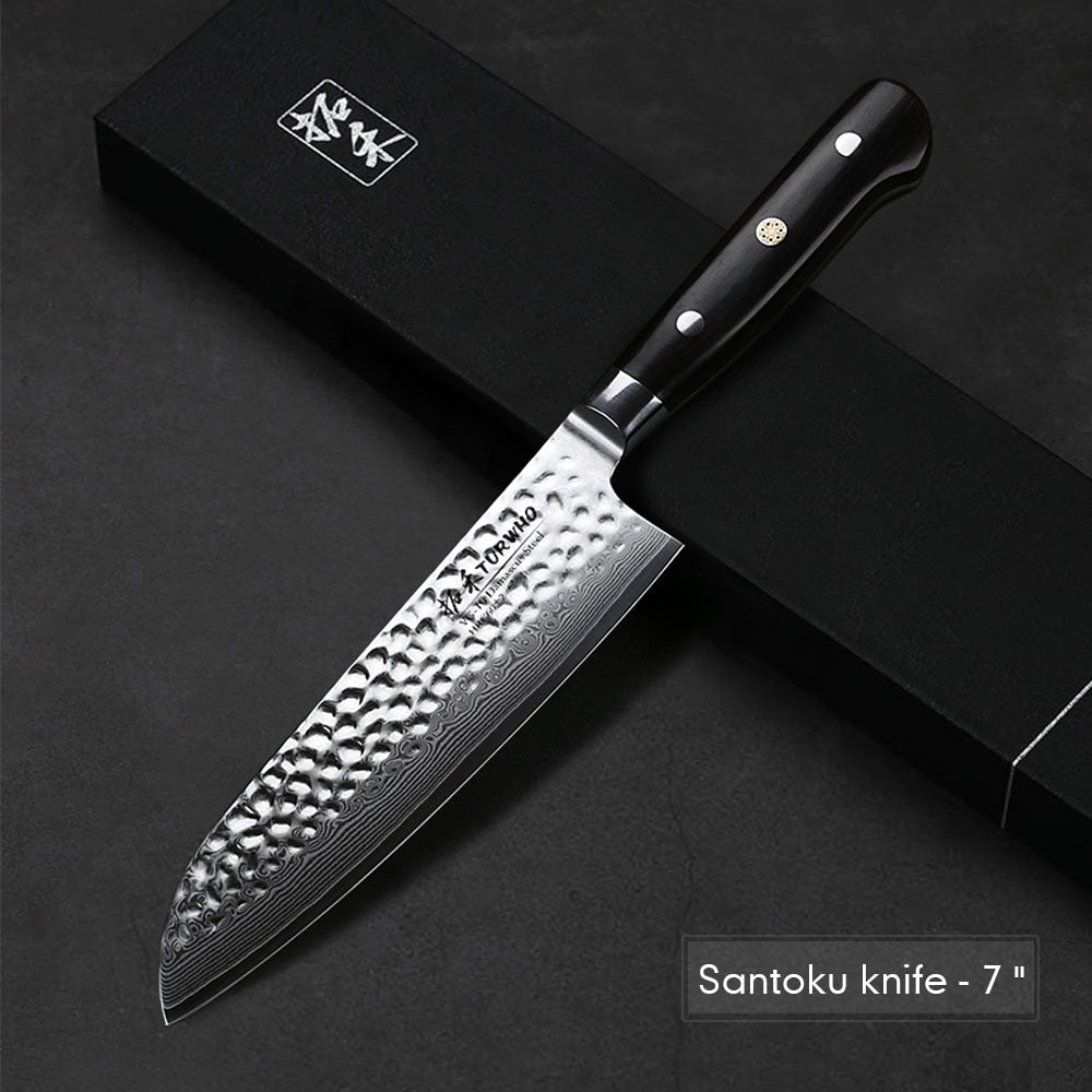 3 Piece Kitchen Knife Set - Damascus High Carbon Steel - Chef Knife, Santoku & Utility Knife
