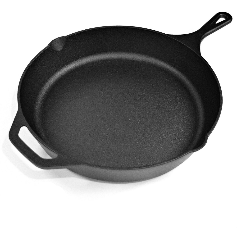 Chef's Quality Black Cast Iron Skillet 30cm Frying Pan Large Cooking Surface