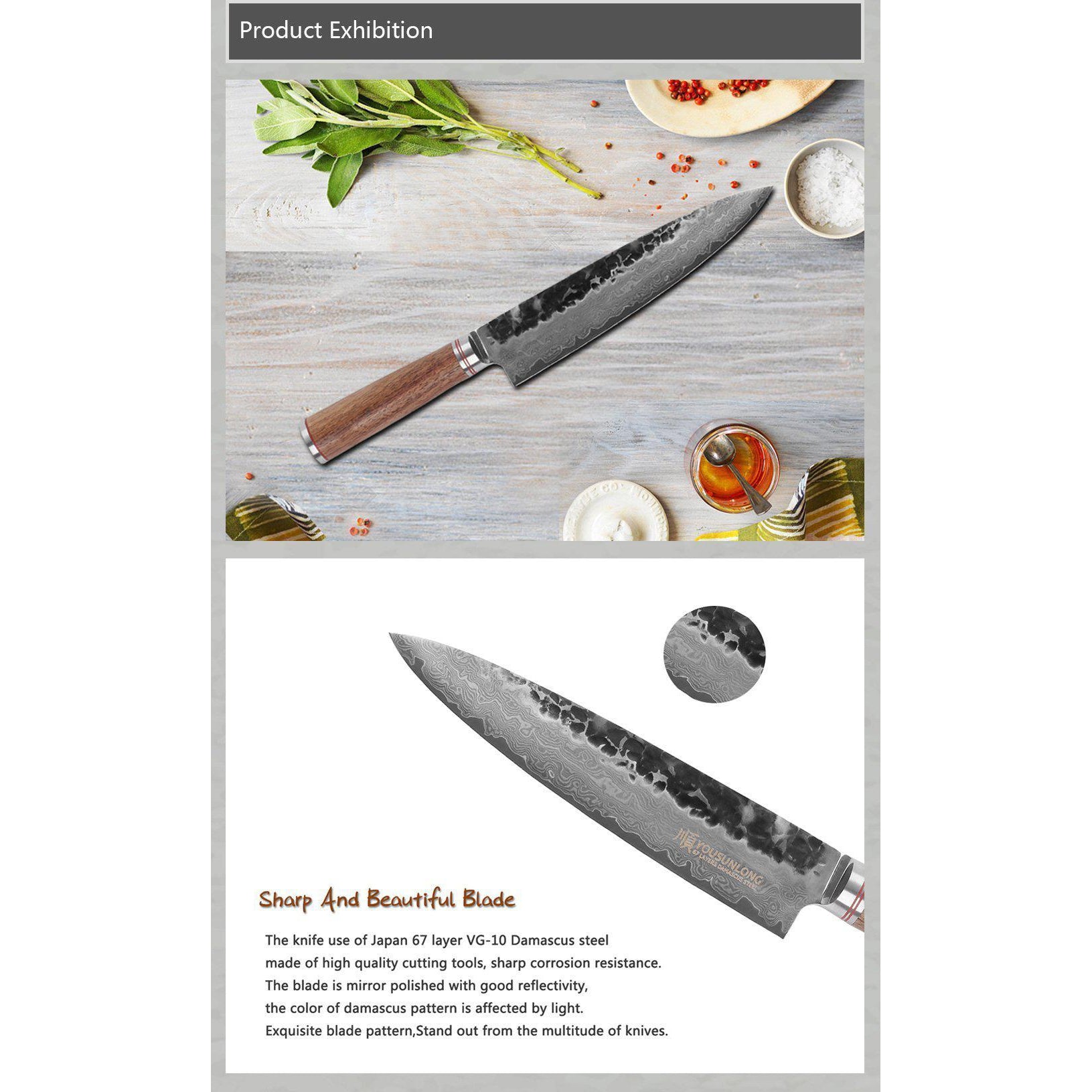 Sunlong 20cm Professional Chef Knife With Walnut Wood Handle-chef knife-Chef's Quality Cookware